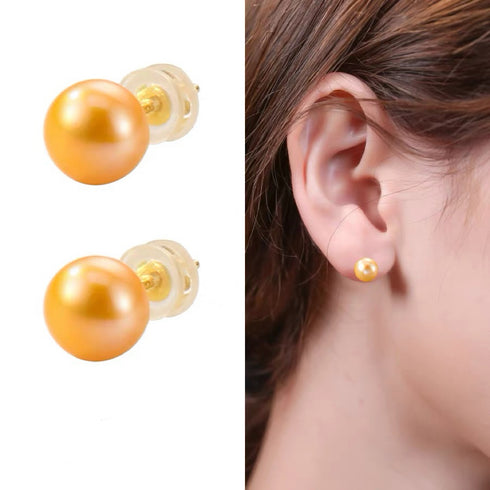 Golden Button Freshwater Pearl Stud Earrings